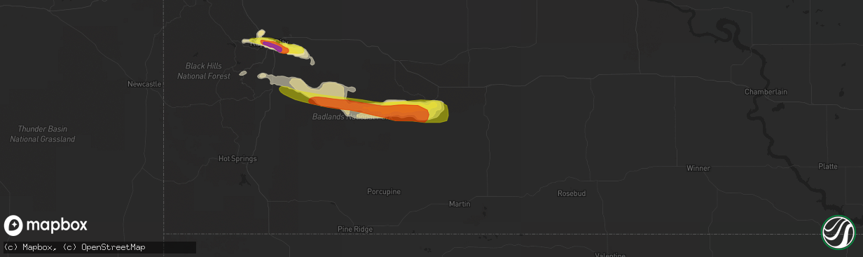 Hail map in Interior, SD on August 23, 2018