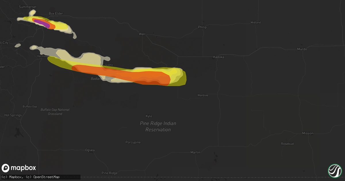 Hail map in Interior, SD on August 23, 2018