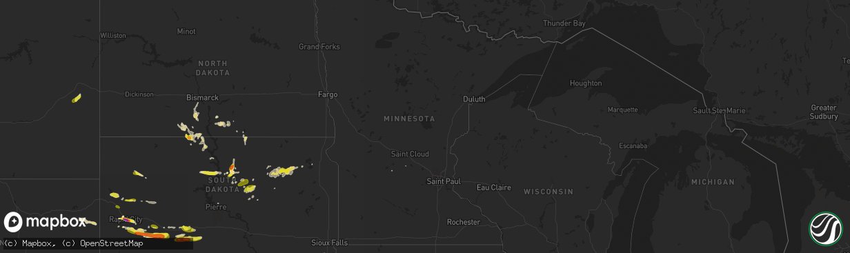 Hail map in Minnesota on August 23, 2018