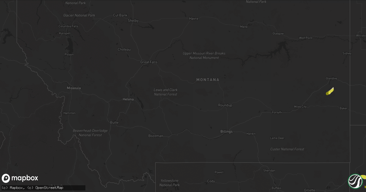 Hail map in Montana on August 23, 2018