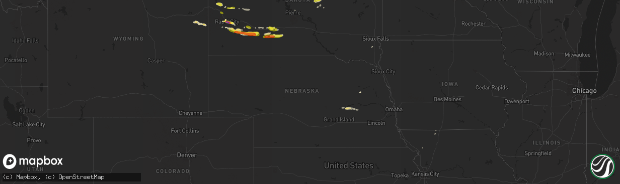 Hail map in Nebraska on August 23, 2018