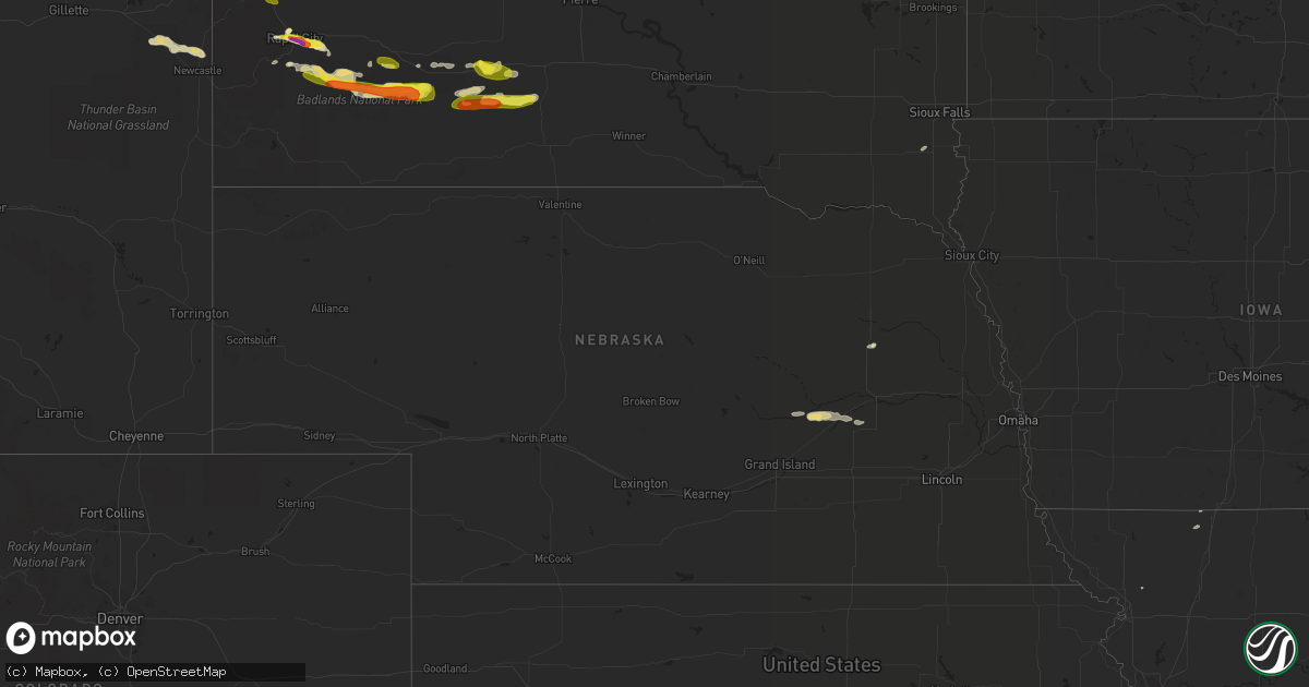 Hail map in Nebraska on August 23, 2018