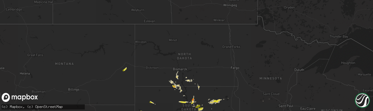 Hail map in North Dakota on August 23, 2018