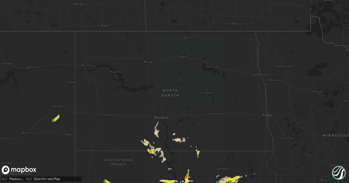 Hail map in North Dakota on August 23, 2018