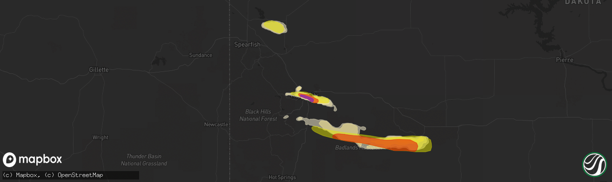 Hail map in Rapid City, SD on August 23, 2018