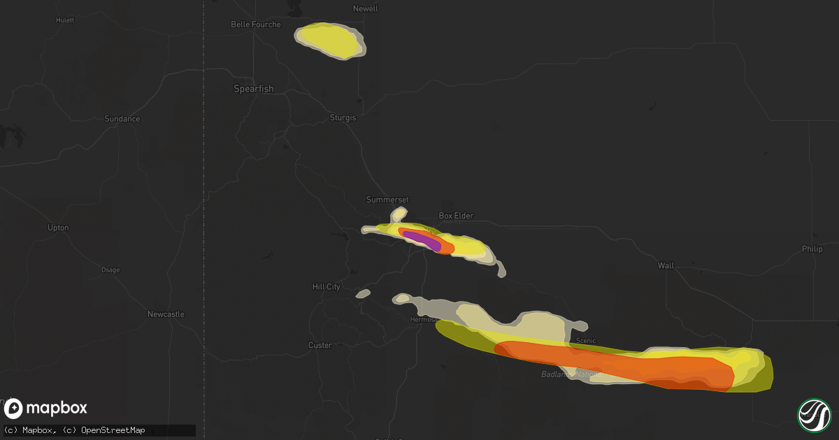 Hail map in Rapid City, SD on August 23, 2018