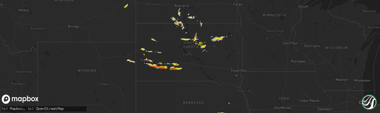 Hail map in South Dakota on August 23, 2018