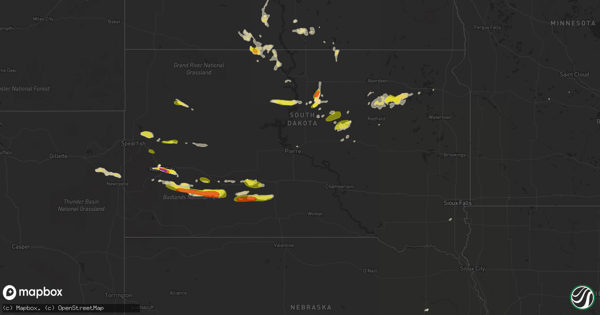 Hail map in South Dakota on August 23, 2018