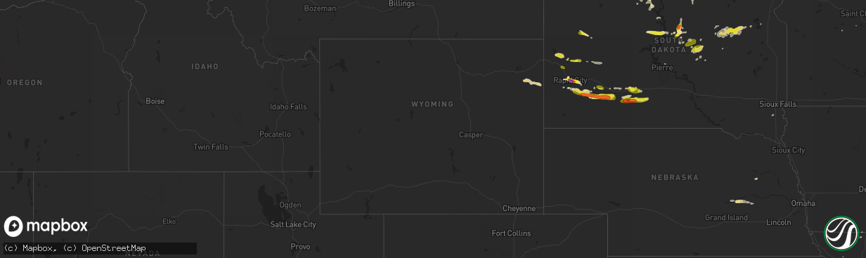 Hail map in Wyoming on August 23, 2018