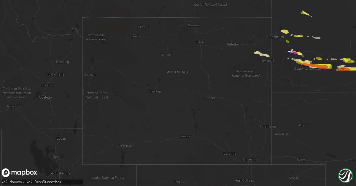 Hail map in Wyoming on August 23, 2018