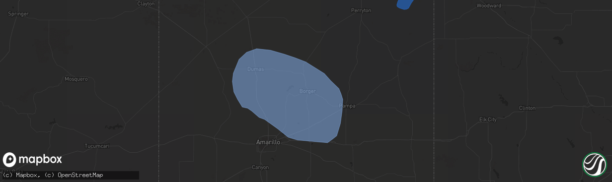 Hail map in Borger, TX on August 23, 2019