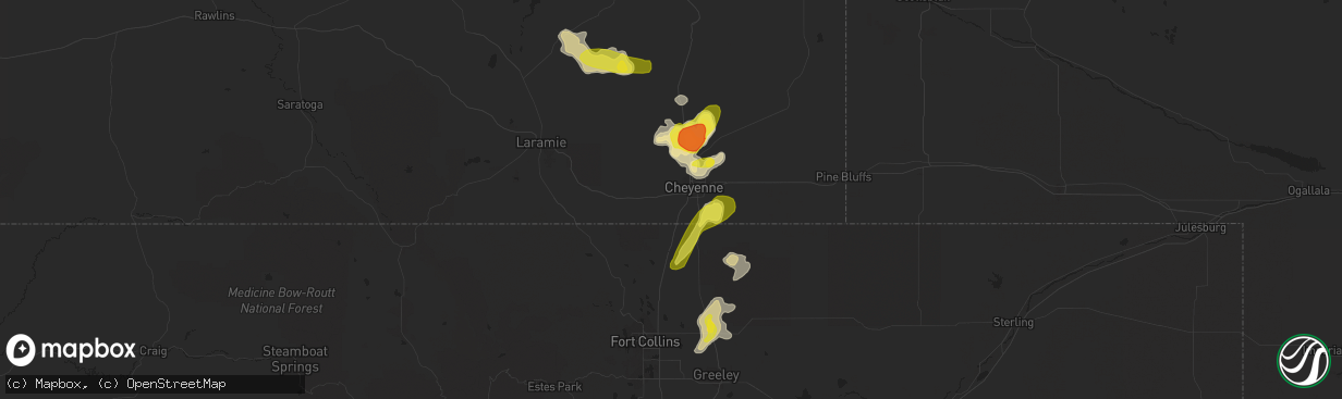 Hail map in Cheyenne, WY on August 23, 2019