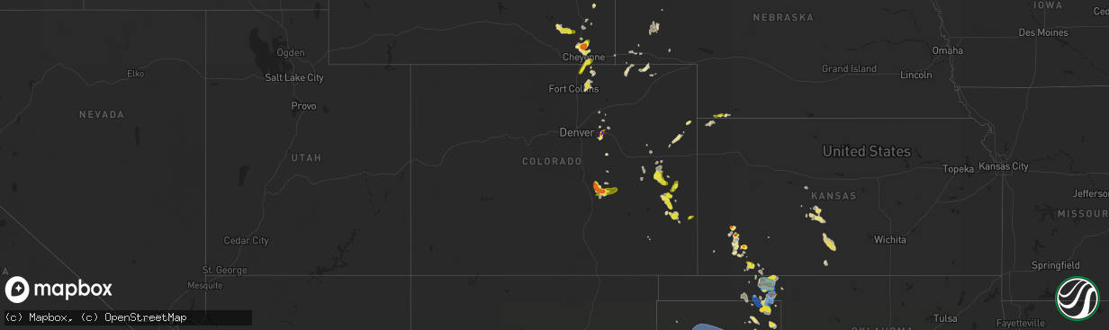 Hail map in Colorado on August 23, 2019