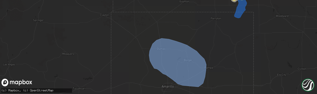 Hail map in Dumas, TX on August 23, 2019