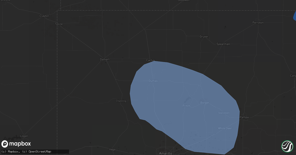 Hail map in Dumas, TX on August 23, 2019