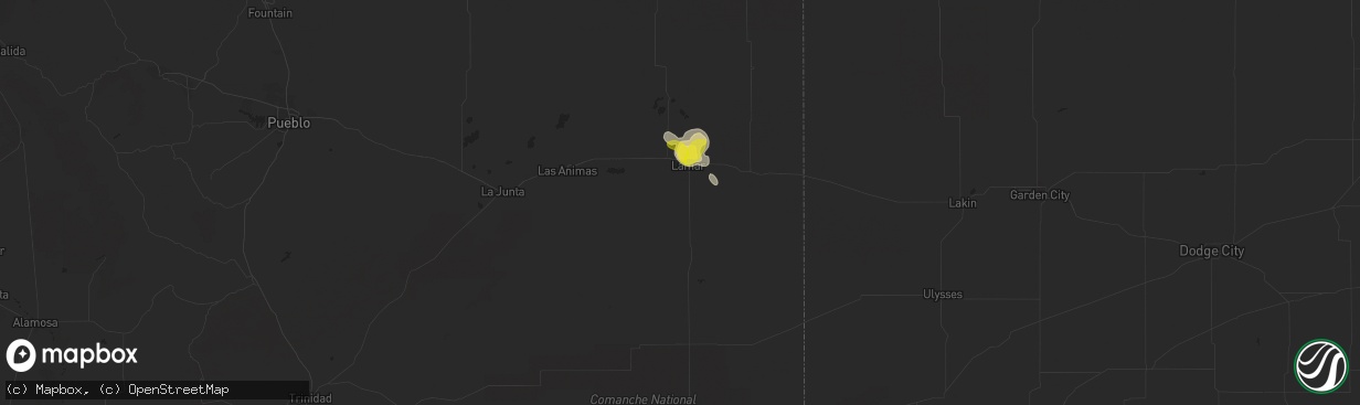 Hail map in Lamar, CO on August 23, 2019