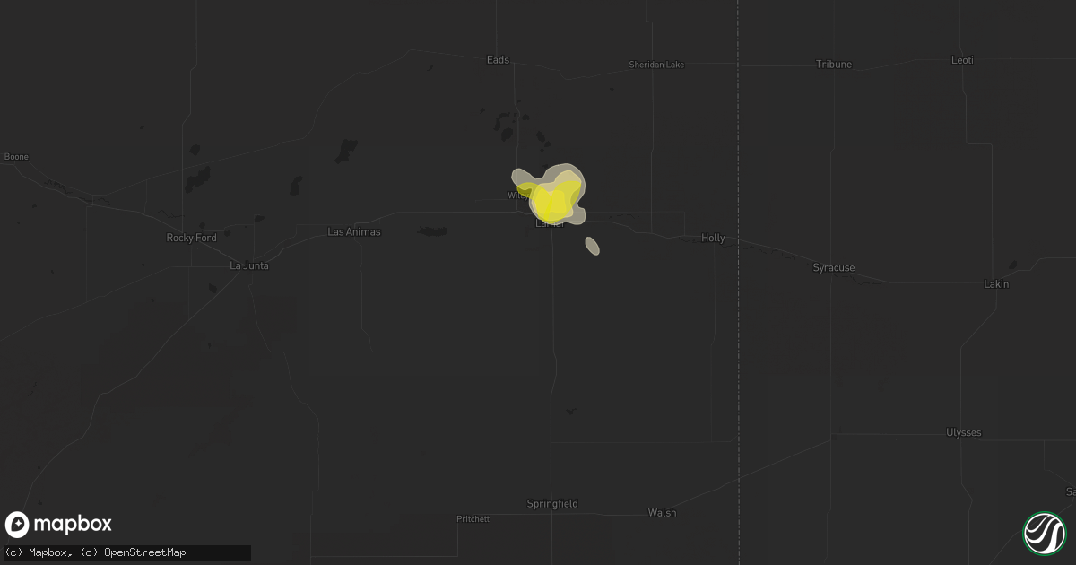 Hail map in Lamar, CO on August 23, 2019
