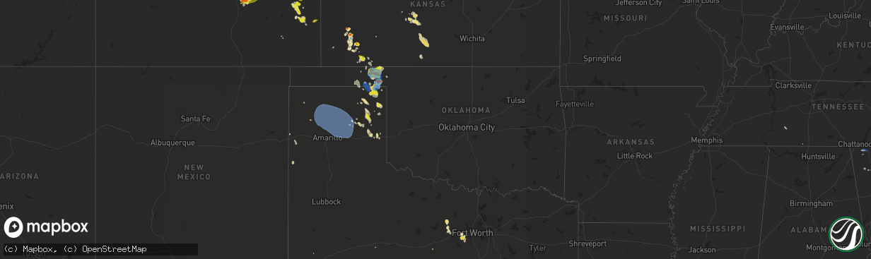 Hail map in Oklahoma on August 23, 2019