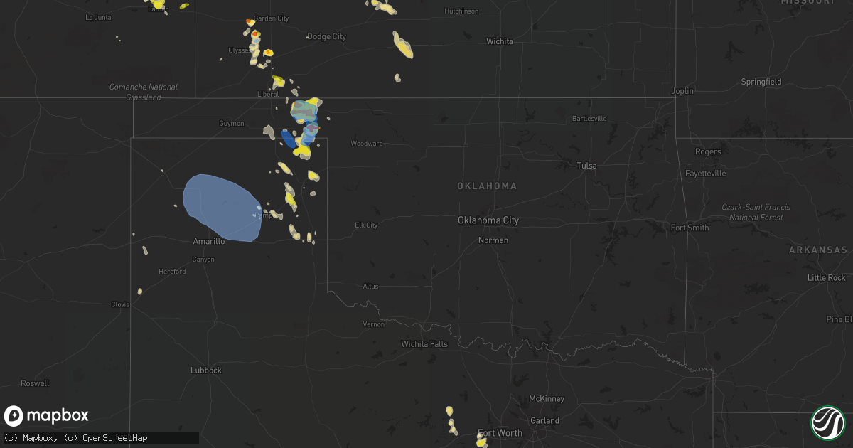 Hail map in Oklahoma on August 23, 2019