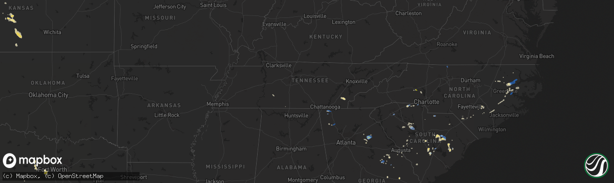 Hail map in Tennessee on August 23, 2019