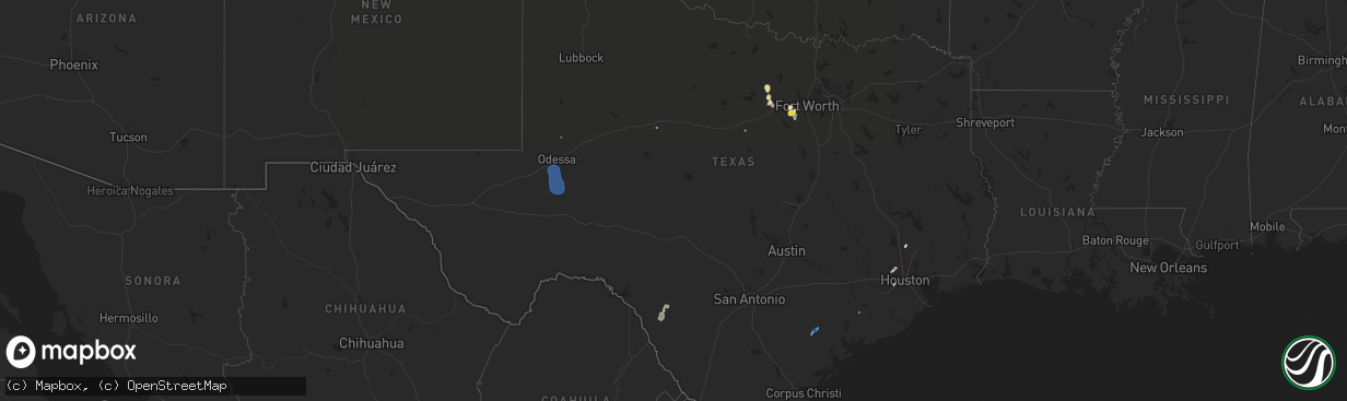 Hail map in Texas on August 23, 2019