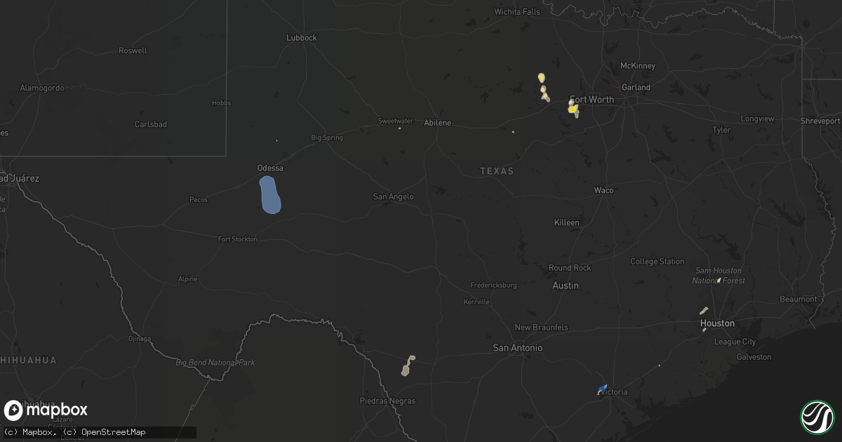 Hail map in Texas on August 23, 2019