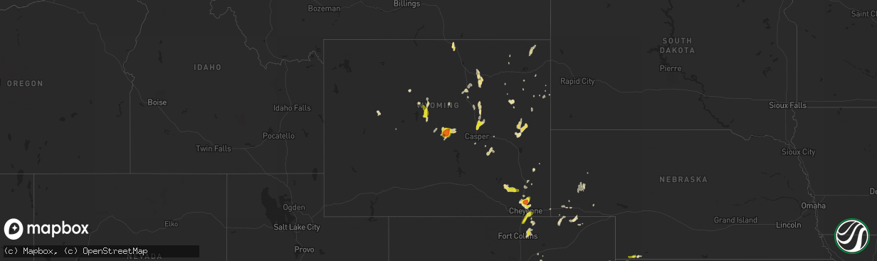 Hail map in Wyoming on August 23, 2019