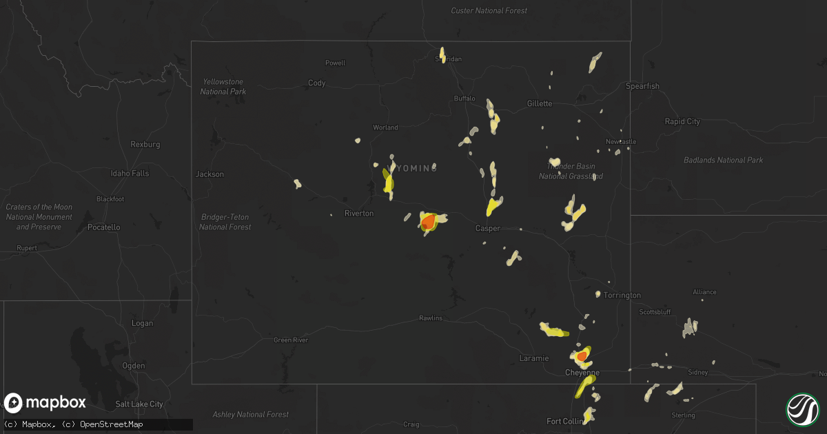 Hail map in Wyoming on August 23, 2019