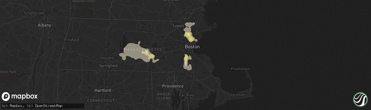 Hail map in Dedham, MA on August 23, 2020