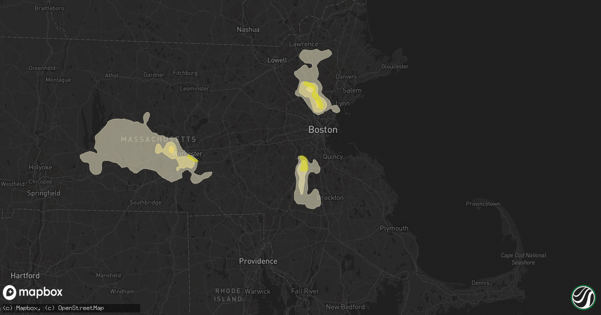 Hail map in Dedham, MA on August 23, 2020