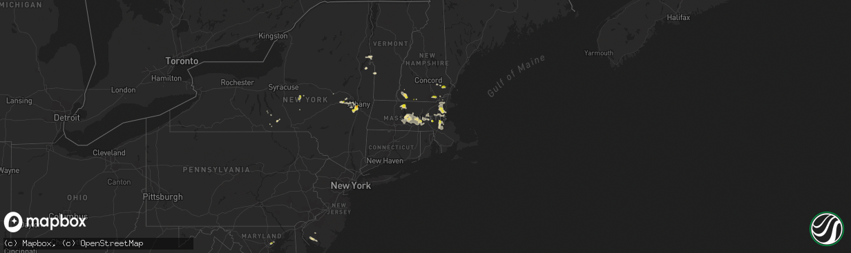 Hail map in Massachusetts on August 23, 2020