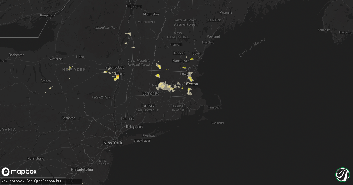 Hail map in Massachusetts on August 23, 2020