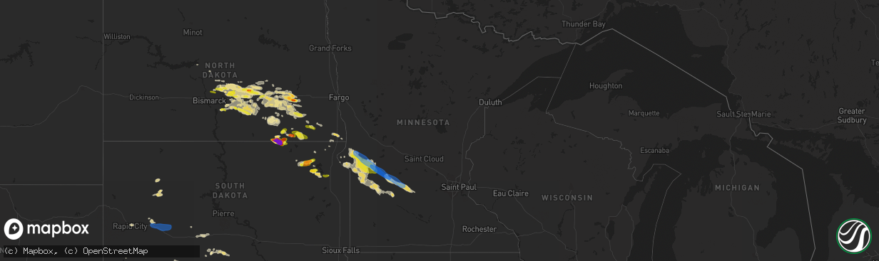 Hail map in Minnesota on August 23, 2020