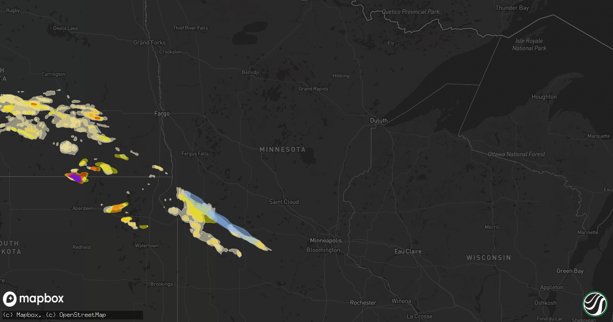 Hail map in Minnesota on August 23, 2020