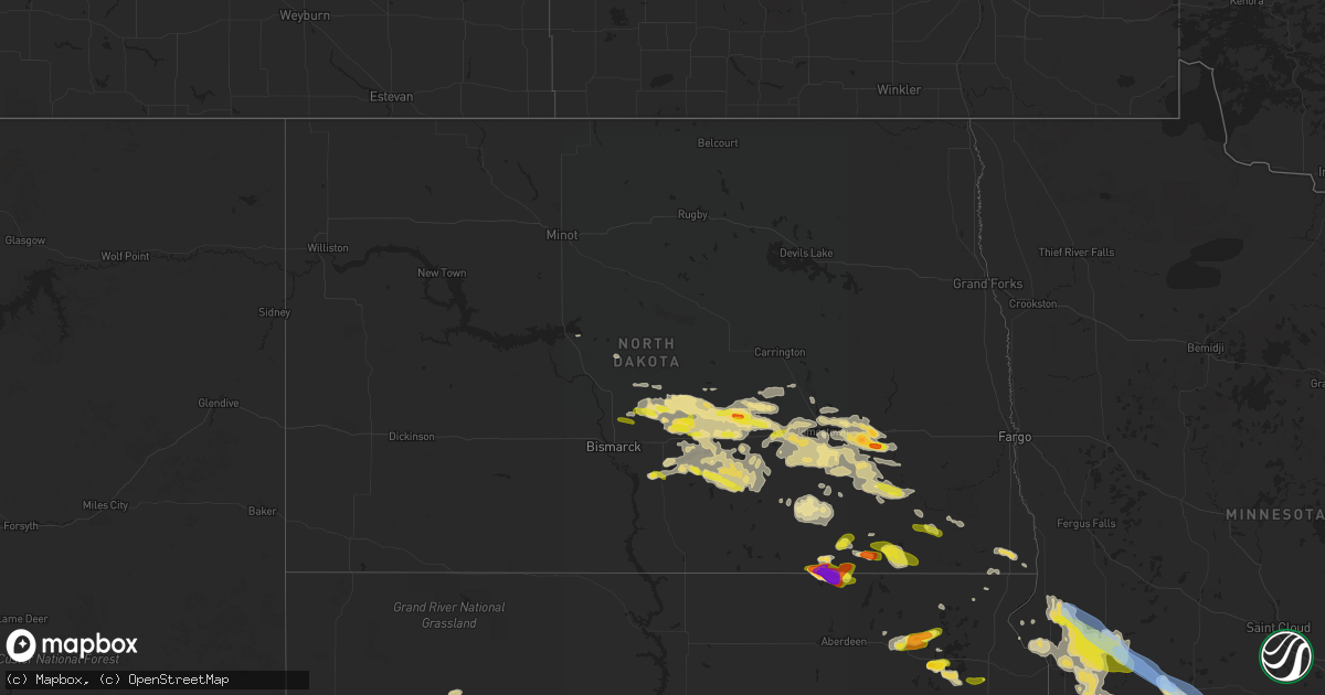 Hail map in North Dakota on August 23, 2020