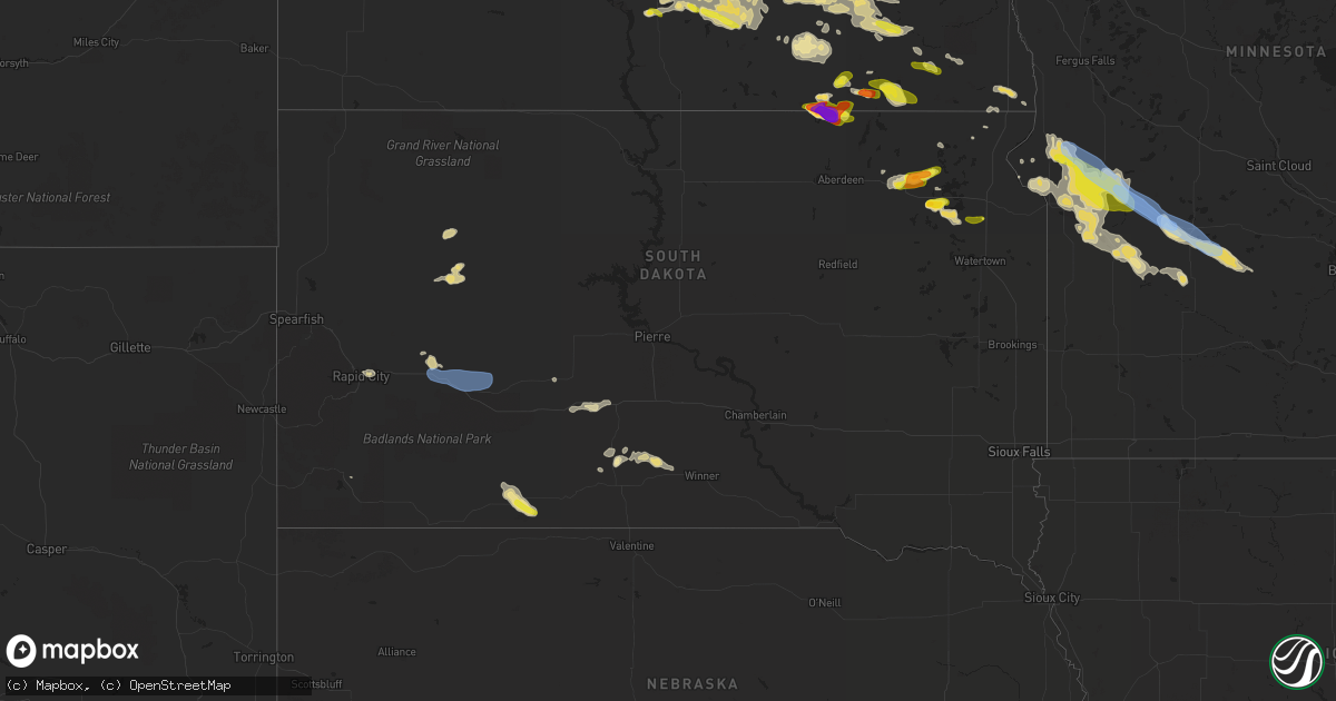 Hail map in South Dakota on August 23, 2020