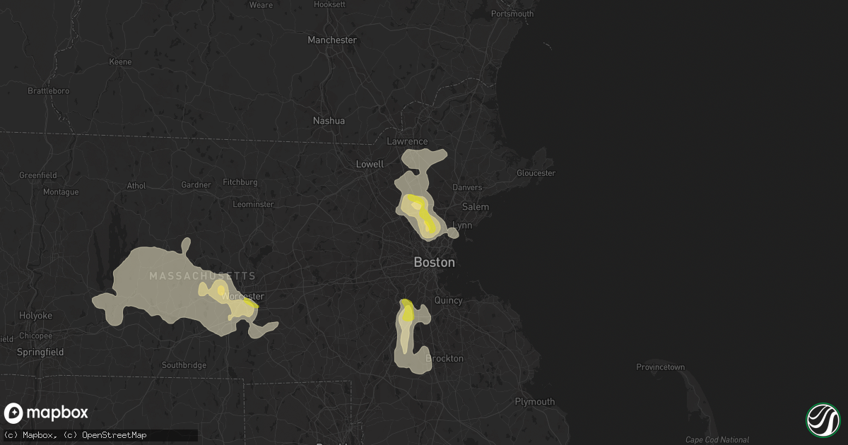 Hail map in Stoneham, MA on August 23, 2020