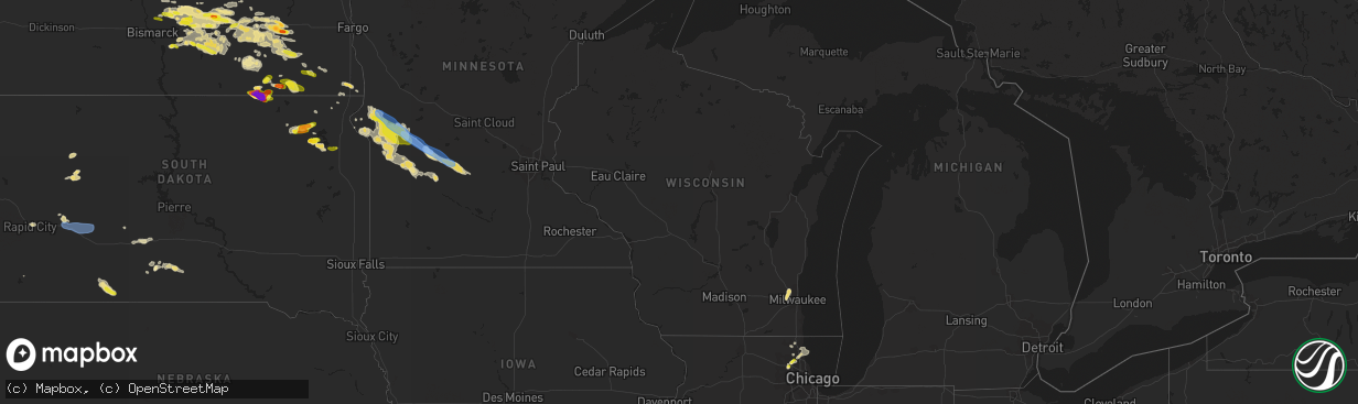 Hail map in Wisconsin on August 23, 2020