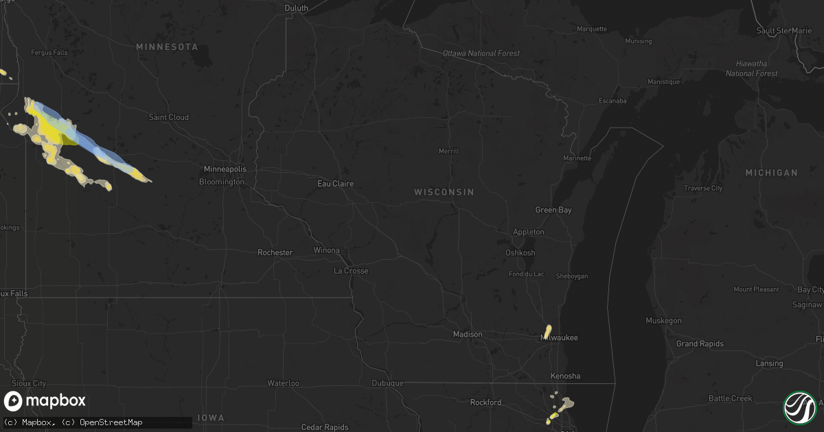 Hail map in Wisconsin on August 23, 2020