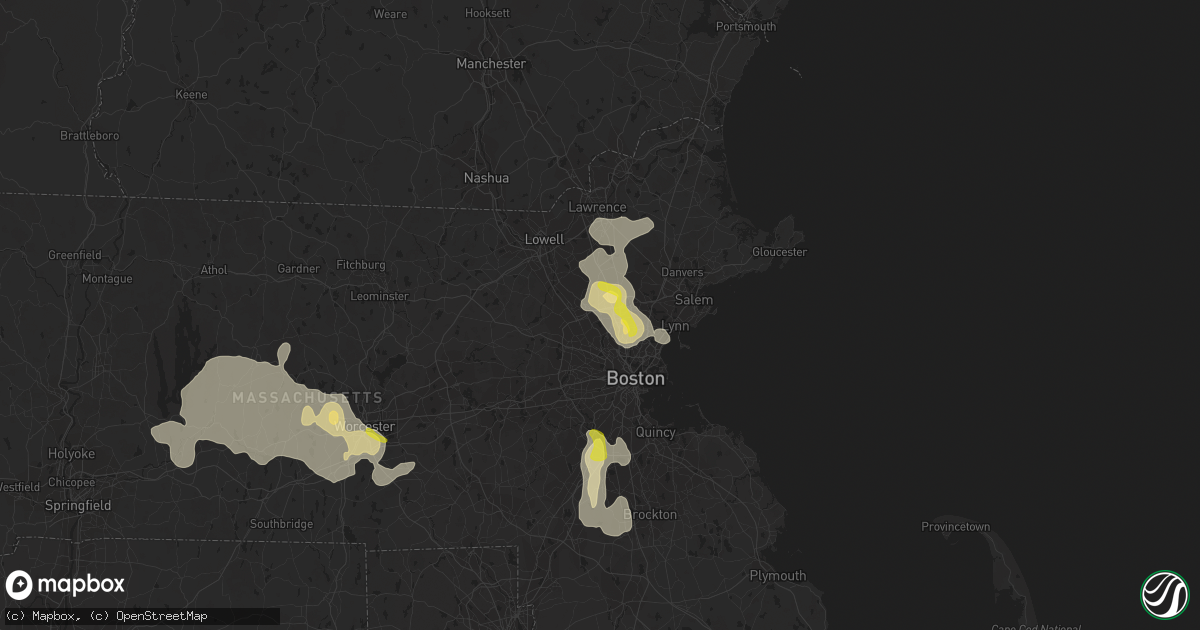 Hail map in Woburn, MA on August 23, 2020