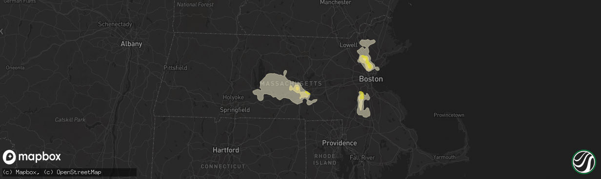 Hail map in Worcester, MA on August 23, 2020