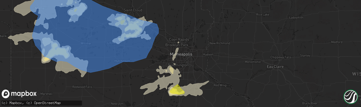 Hail map in Minneapolis, MN on August 23, 2021