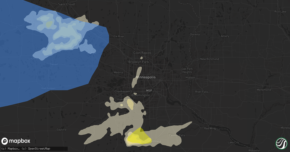 Hail map in Minneapolis, MN on August 23, 2021