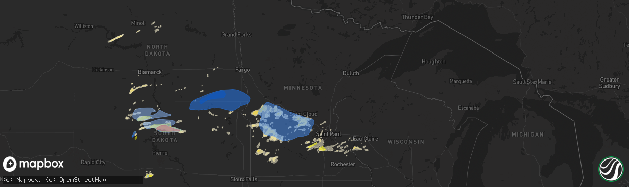 Hail map in Minnesota on August 23, 2021