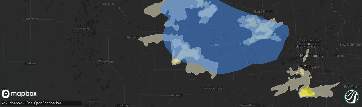 Hail map in Montevideo, MN on August 23, 2021