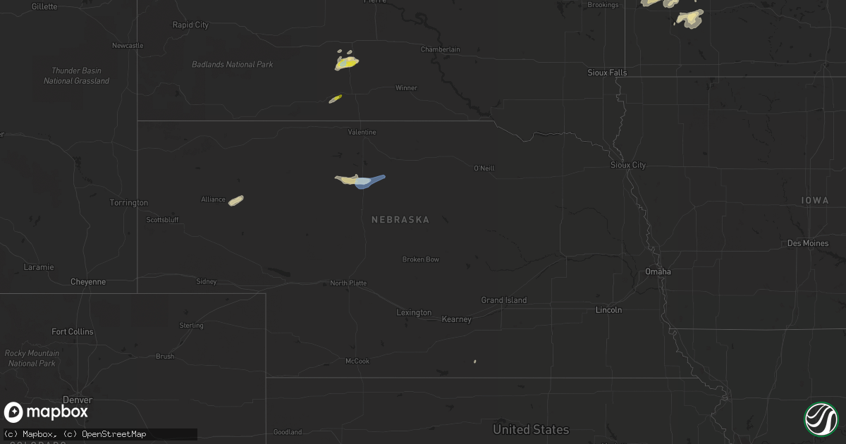 Hail map in Nebraska on August 23, 2021
