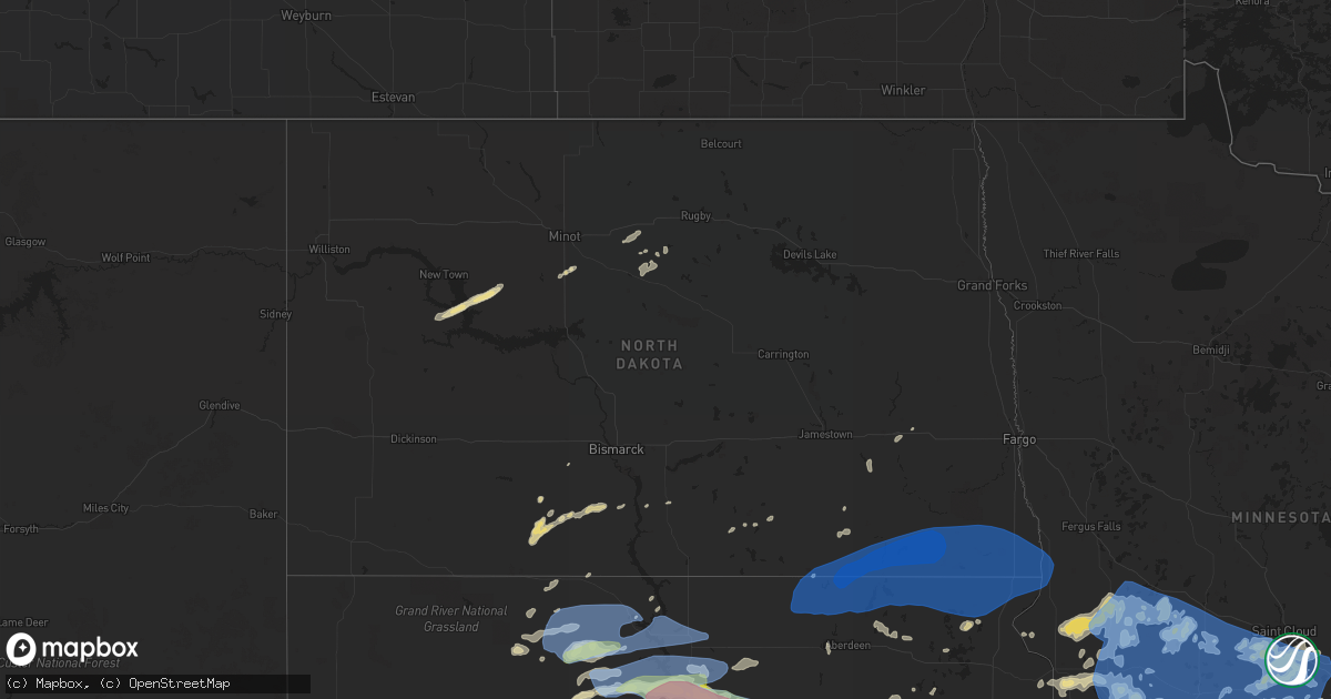 Hail map in North Dakota on August 23, 2021