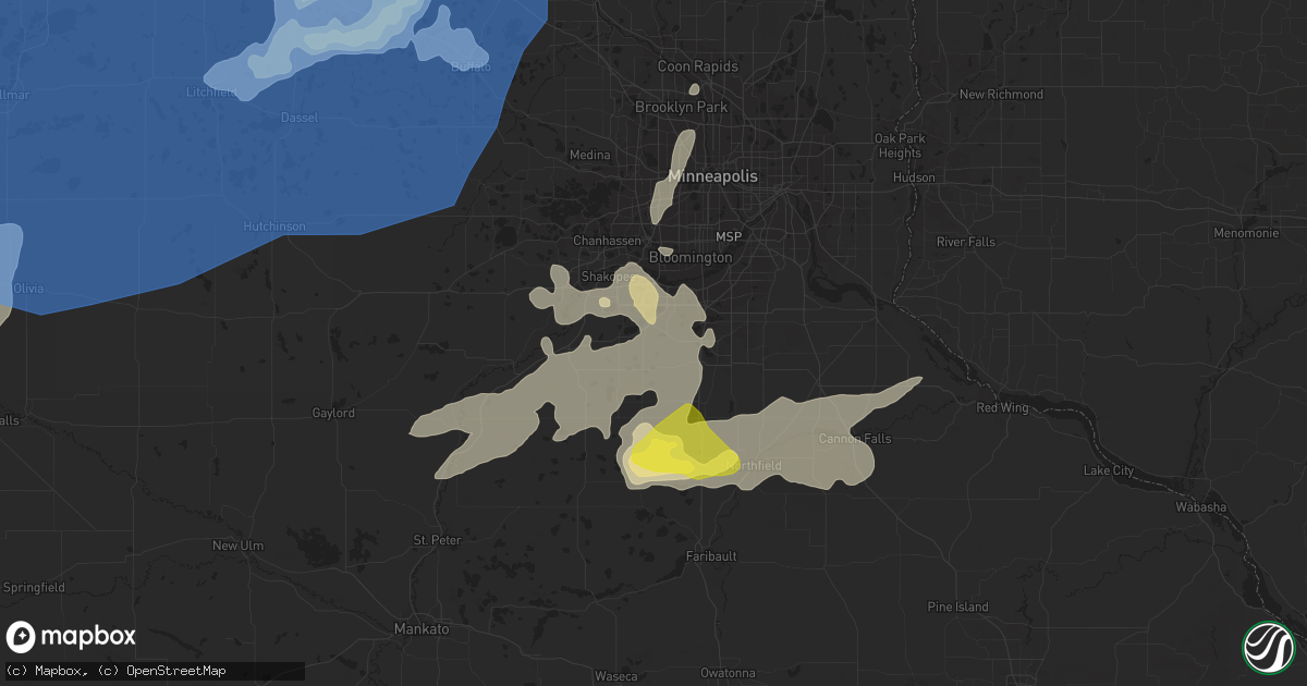 Hail map in Prior Lake, MN on August 23, 2021