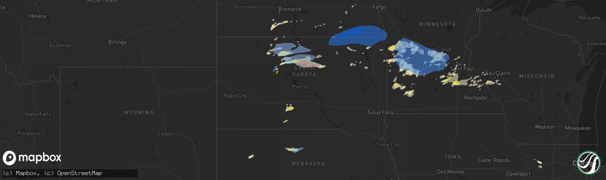 Hail map in South Dakota on August 23, 2021