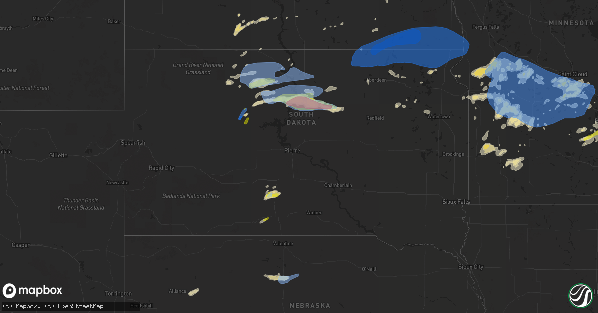 Hail map in South Dakota on August 23, 2021